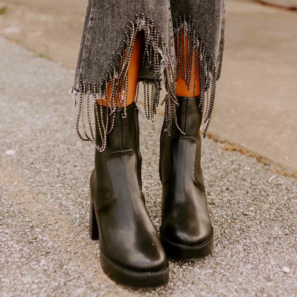 Black platform pleather bootie